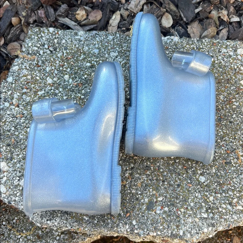 Mini Melissa Light Blue Glitter Bow Rain Booties